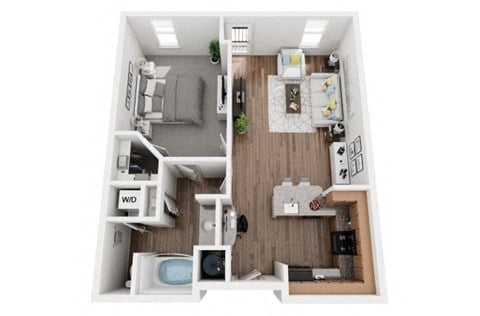 Floor plan for 1 bed, 1 bath, 768 sqft
